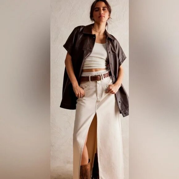 Free People We The Free Come As You Are Denim Maxi Skirt NWT Wisp Ivory Sz 4 - Picture 3 of 9